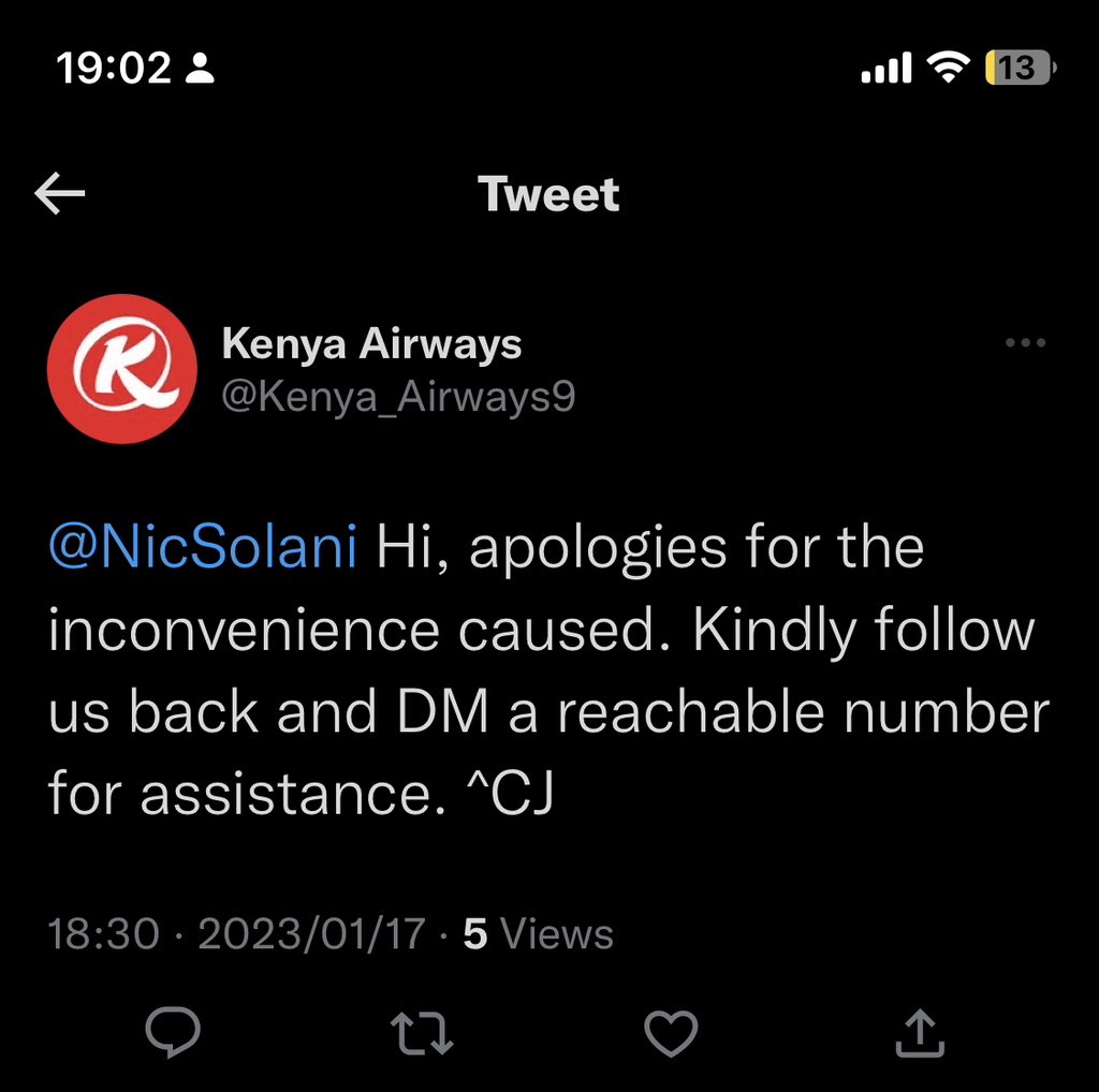 I hope this <a href="/Kenya_Airways9/">Kenya Airways</a> is one of your accounts as that’s where I got a response..

<a href="/KenyaAirways/">Official Kenya Airways</a> <a href="/KQSupport/">Kenya Airways Support</a> #KQ763 was canceled from Johannesburg to Nairobi. There is NO communication to passengers. What time will be the next flight to take them to Nairobi? <a href="/NdutsN/">Nduta Nyaga</a>