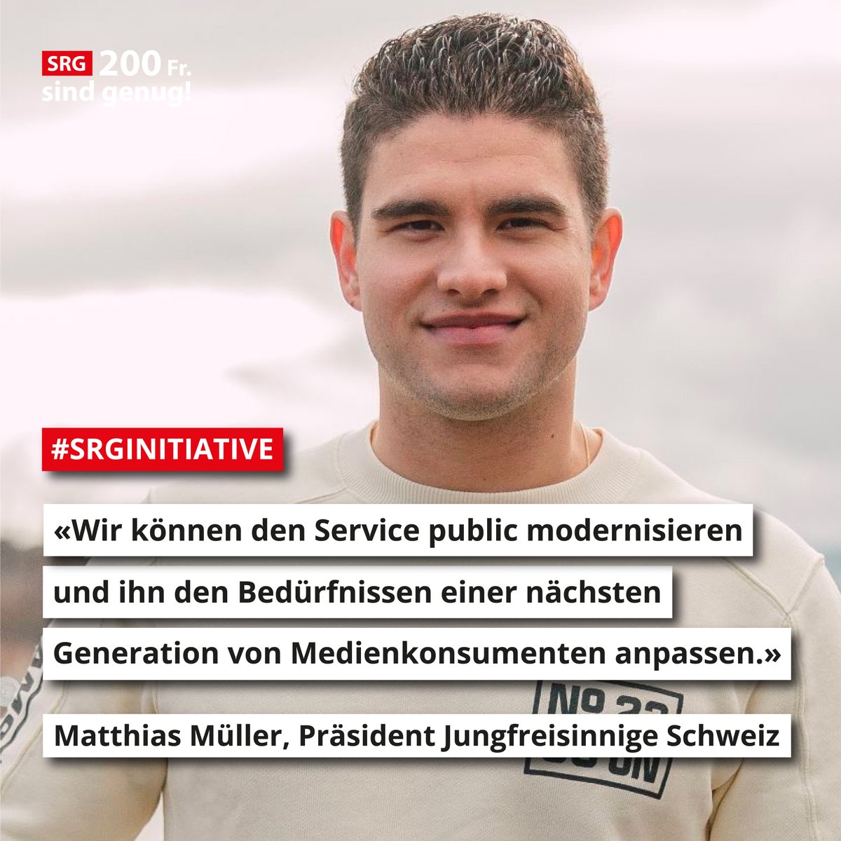 Als Co-Präsident des Initiativkomitees kämpft Matthias Müller für einen modernen Service public, der auch bei den jüngeren Generationen ankommt. Unterstütze jetzt die #SRG-Initiative mit deiner Unterschrift! 

#SRGInitiative #200frankensindgenug #Schweiz