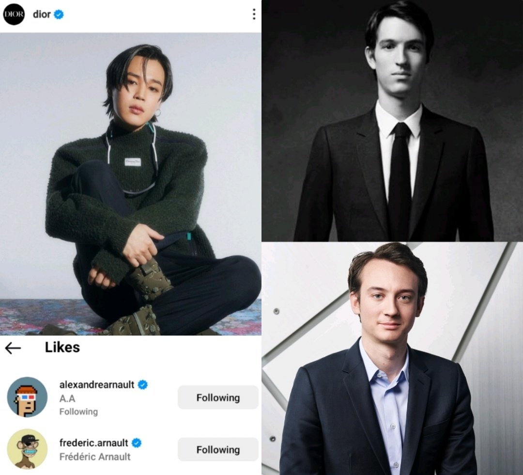 In a sign of its significance, an Instagram post by Dior of Jimin in #DiorSummer23 was liked by two sons of LVMH co-founder and CEO (and world's richest person) Bernard Arnault. ✨

They are both fashion heavyweights:

▪Alexandre, EVP Tiffany & Co 👀
▪Frédéric, CEO TAG Heuer