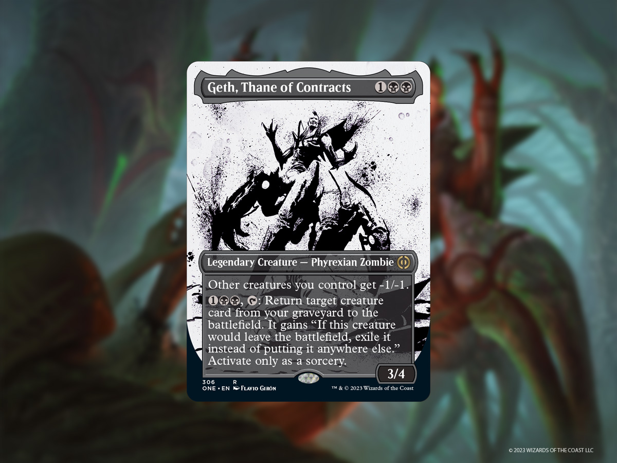 The Borderless Ichor Showcase version of Geth brings much more cold menace to the character. An absolutely striking card. #MTGPhyrexia
