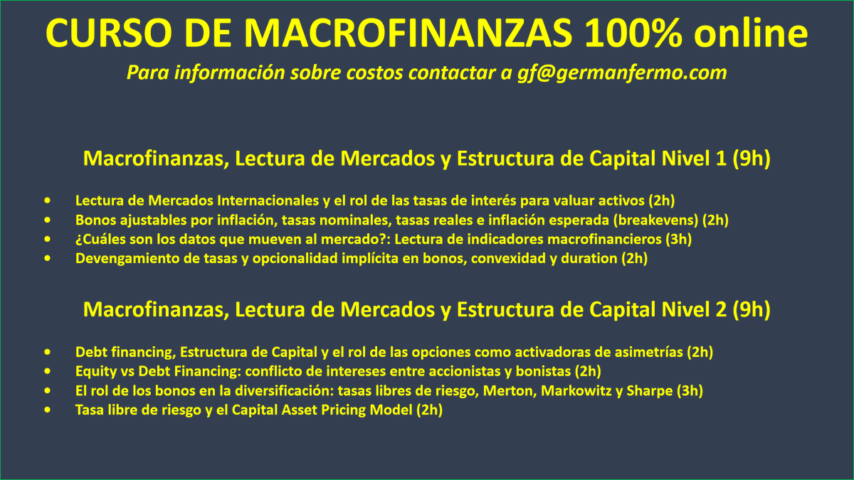 CURSO DE MACROFINANZAS y 21 cursos cortos de finanzas "ONLINE" en este link:

germanfermo.com/2023/01/21-cur…

Los cursos ya están grabados, pueden verse en cualquier momento de manera ilimitada

Para información de costos contactar a gf@germanfermo.com

Sherman, Ph.D. in Economics UCLA
