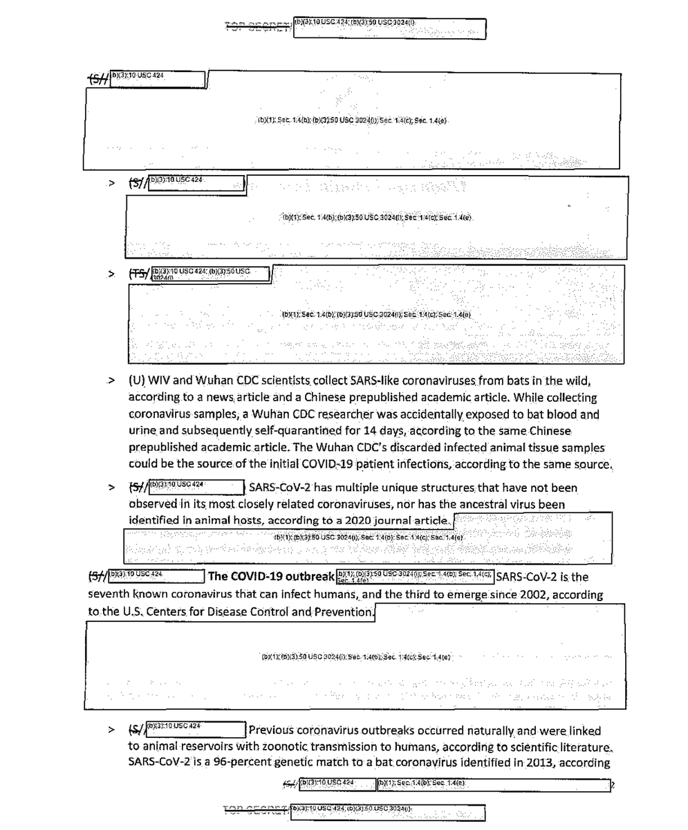 kenklippenstein's tweet photo. I obtained a highly classified military intelligence assessment under FOIA re the origins of COVID-19 from 2020. Seems the intel community was just as confused as the rest of us, though much remains redacted.

Thanks to my lawyer @bethbourdon (follow her!) for her help with this https://t.co/3Ur7ogMyZS