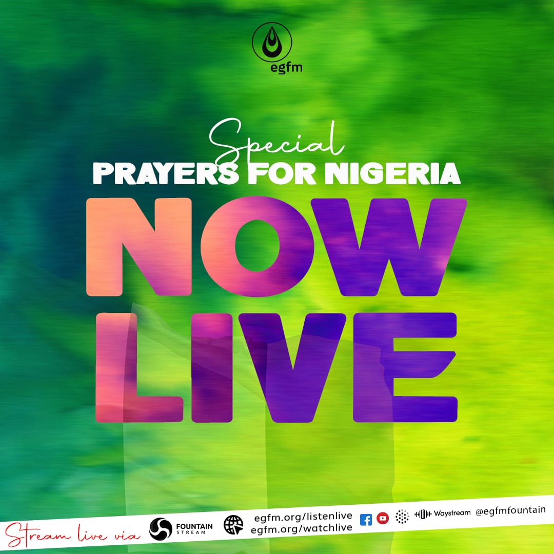 EGFMfountain's tweet photo. Good evening and welcome to Special Prayers For Nigeria.
You can participate online on the Fountain Stream Mobile App or at https://t.co/zSvcA7XasI for AUDIO and https://t.co/3sc0SUEeUr for VIDEO.
#prayers #PrayersForNigeria #SPFN #EGFM https://t.co/uPNxOkGApP