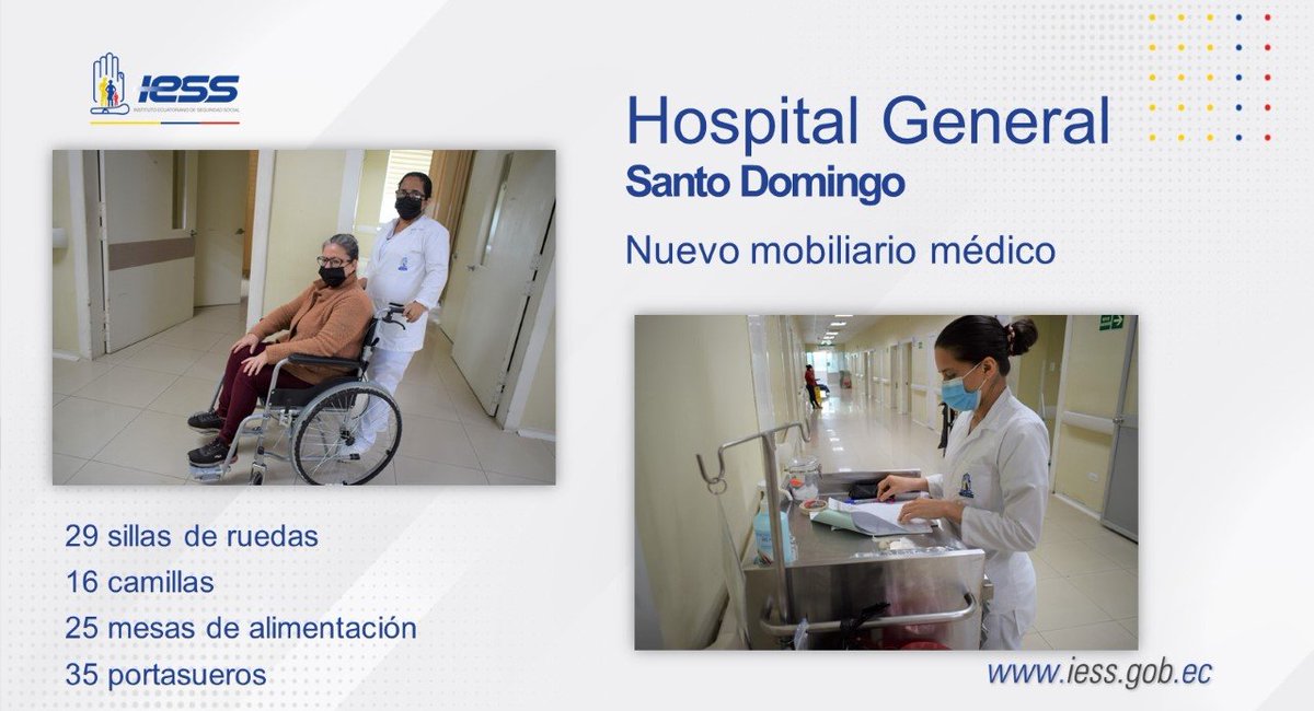 IESS_YoTeGuio's tweet photo. #SantoDomingo | Con el fin de mejorar la calidad de los servicios prestados por el Hospital General se adquirió nuevo mobiliario clínico.

#IESSatuServicio https://t.co/IfmEuKaePQ