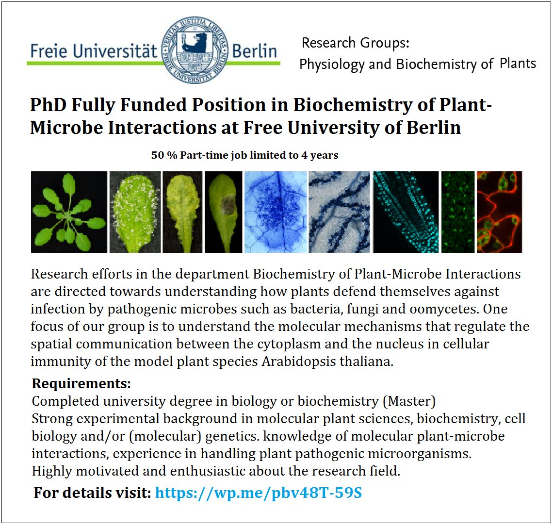 📌 PhD Fully Funded Position in Biochemistry of Plant-Microbe Interactions🌱🦠 at Free University of Berlin, Germany 🇩🇪... Please Retweet and spread the word! For details visit the link below👉 wp.me/pbv48T-59S