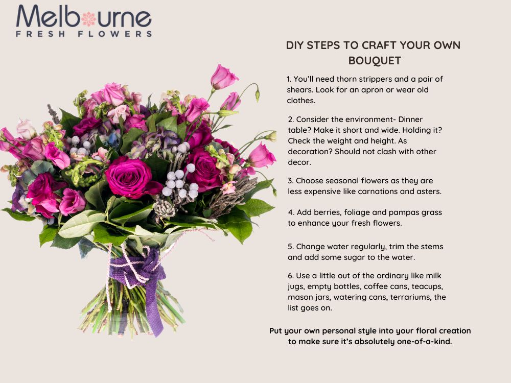 Top tips that anyone can follow and make their own DIY fresh flower bouquet easily. Let us know your DIY tips in the comments!

#melbournefreshflowers #tips #flowers #flowerbouquet #bouquet #DIY #makeyourown #diybouquet #beautifulbouquet #freshflowers #handbouquet #surprisegift