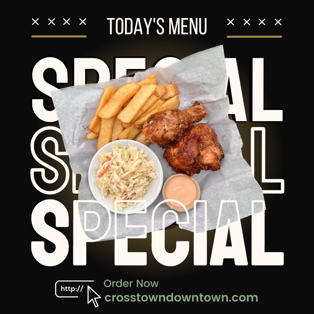 Our special this week is a fried chicken combo! Deep-fried wing and breast seasoned with a house-made blend of herbs and spices. Served with your choice of side, slaw, and a special dipping sauce