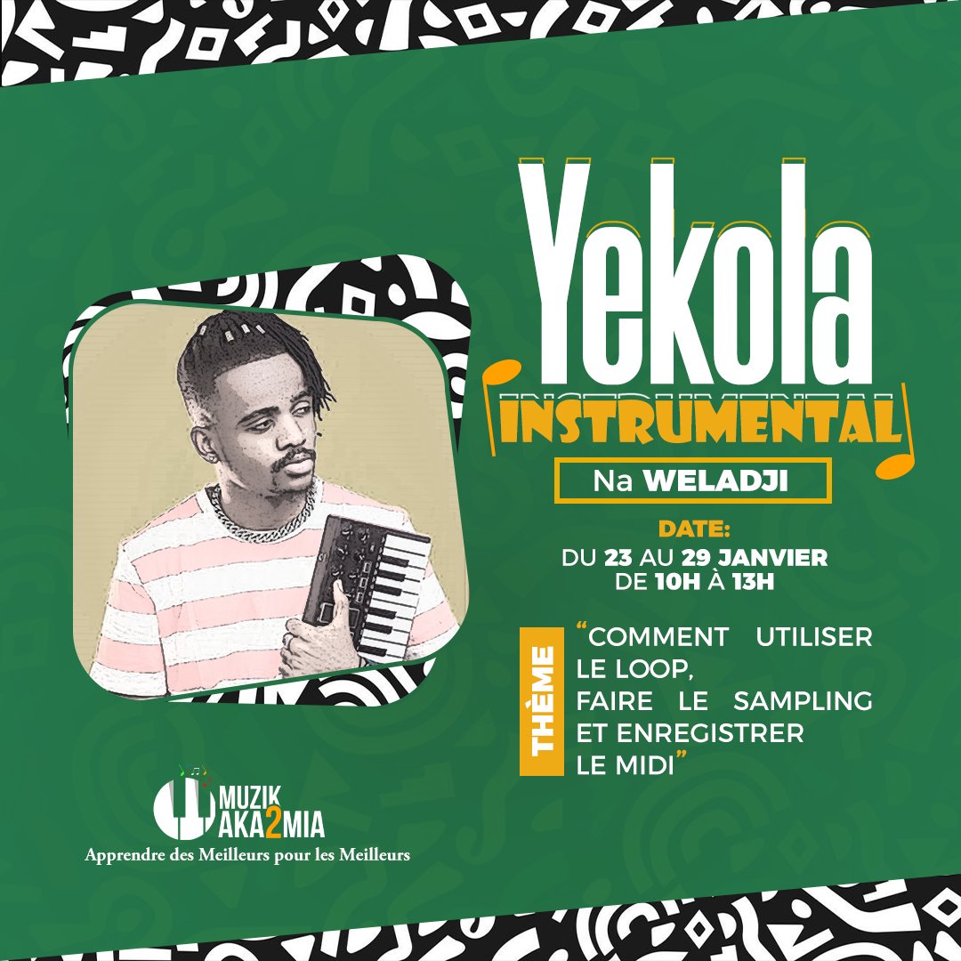 mr_monyanyo's tweet photo. ⏳Jour J-6⏰
@wells_beats sera également là Pour apprendre comment utiliser le loop, faire le sampling et l'enregistrement midi
Il y a encore dela place pour toi
Inscrit toi à 5$ au +243 85 82 89 150
#muzikaka2mia #music #academia #wells #monyanyo #beatmaking #beatmaker #moninc https://t.co/jyzPuXm7Wa
