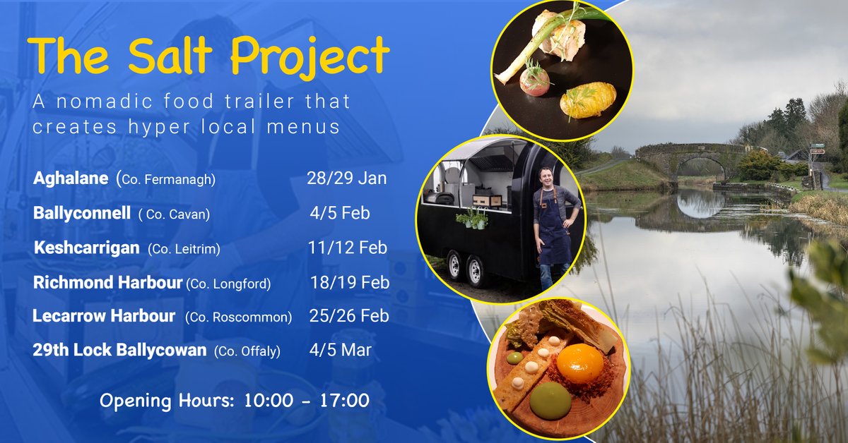 waterways_Irl's tweet photo. The Salt Project, a nomadic food trailer that creates a hyper-local Irish street food menu, will embark on a tour from north to south of Ireland's idyllic canals and rivers. Find them in the picturesque harbours of the Inland Waterways and get a taste of their innovative dishes. https://t.co/3W8U6NFGla