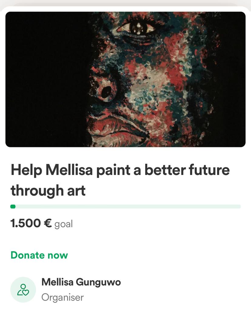 kudaspeaks's tweet photo. Hey y'all. A dear friend of mine, Mellisa, is trying to raise capital for jump-starting her art career and funding creative collaborations on GFM. She's a gifted Zimbabwean artist who's currently based in Germany. Please donate and boost this with RTs 🥺🙏🏾
https://t.co/RogXsKkuOH https://t.co/IAKvhIwfOX