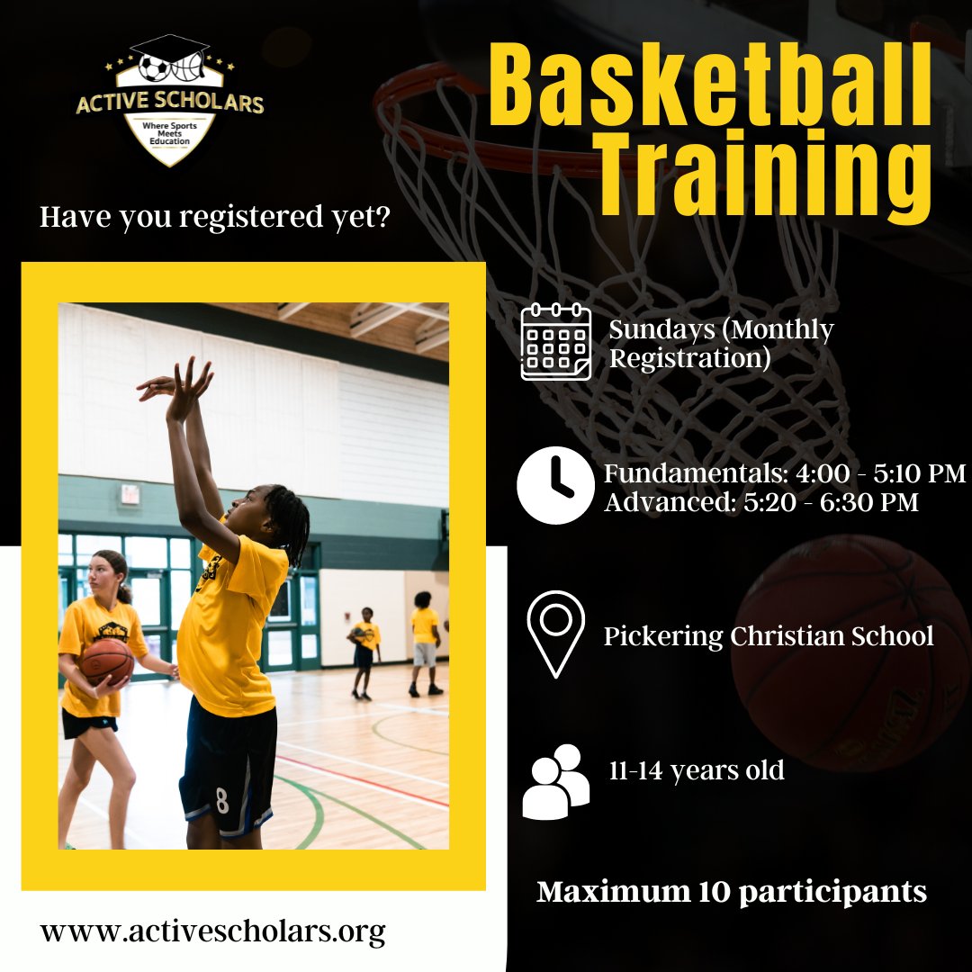 active_scholars's tweet photo. Active Scholars, it's go time! Sign up for Basketball Training to work on improving your skills with our amazing coaches! 🎉 

🔗 : https://t.co/Zey27sbDhn 

#activescholars #sportsmeetseducation  #basketballtraining #skilldevelopment https://t.co/f2d3JpxjYz