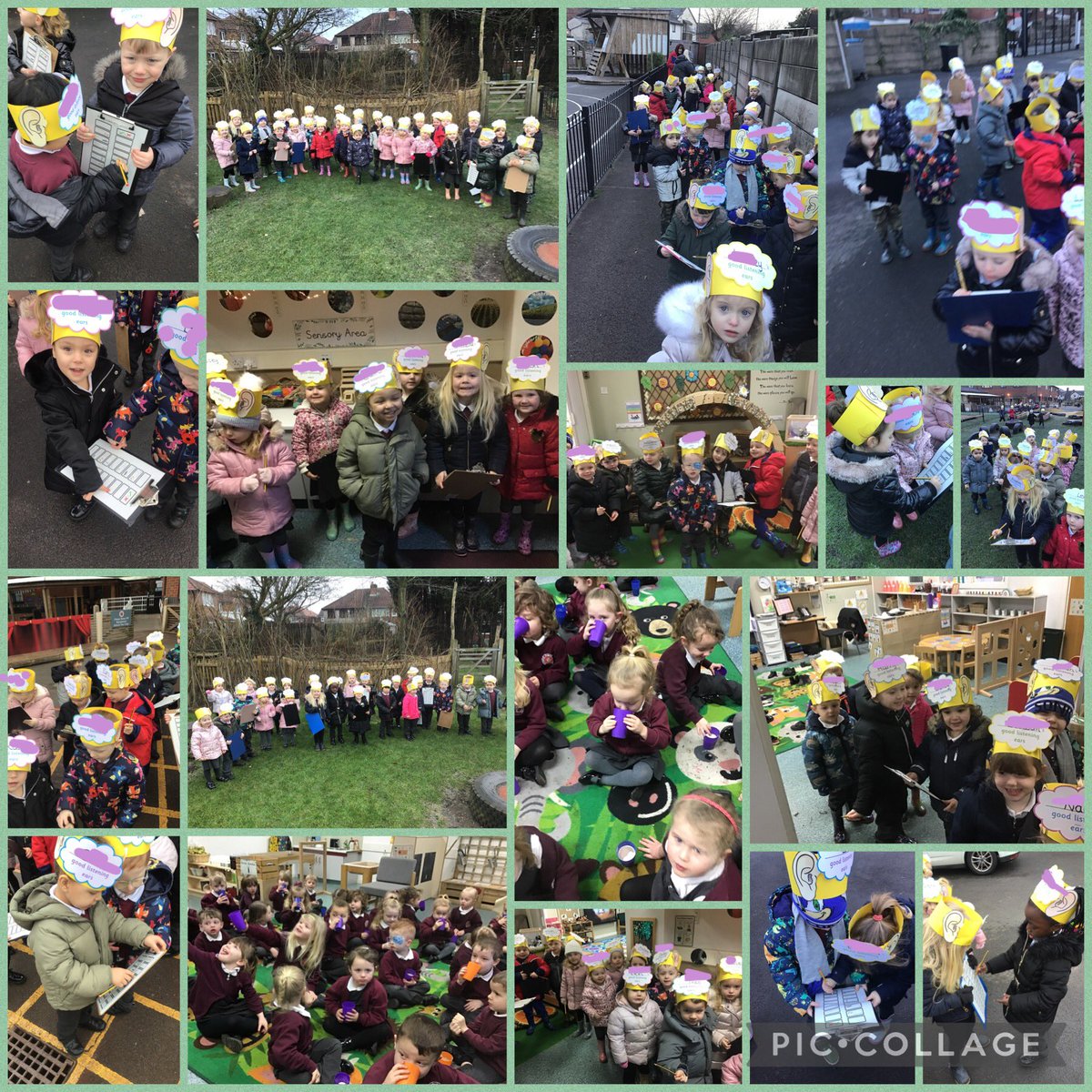 MissGrindrodMPA's tweet photo. Today we went on a listening walk 👂. We worked in pairs to tick off things we could hear such as bird tweeting and cars driving. We finished with a tasty hot chocolate with cream and marshmallows! 🍫 #MoorsidepaEYFS #MoorsidePAEnglish @MoorsidePA https://t.co/caqzK7hAij
