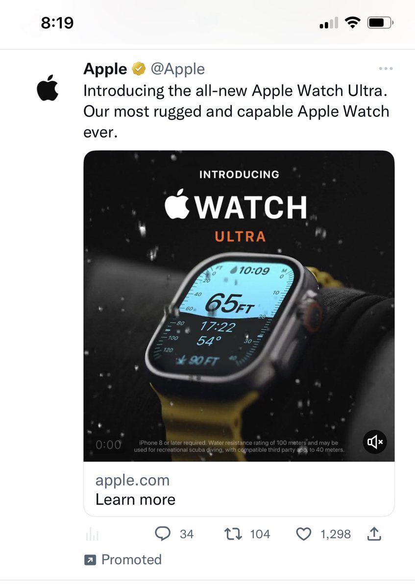 Today I tried a friend’s Apple Watch Ultra, and took a photo. Few hours later this is what I see in my recommended tweets. #Someoneiswatching