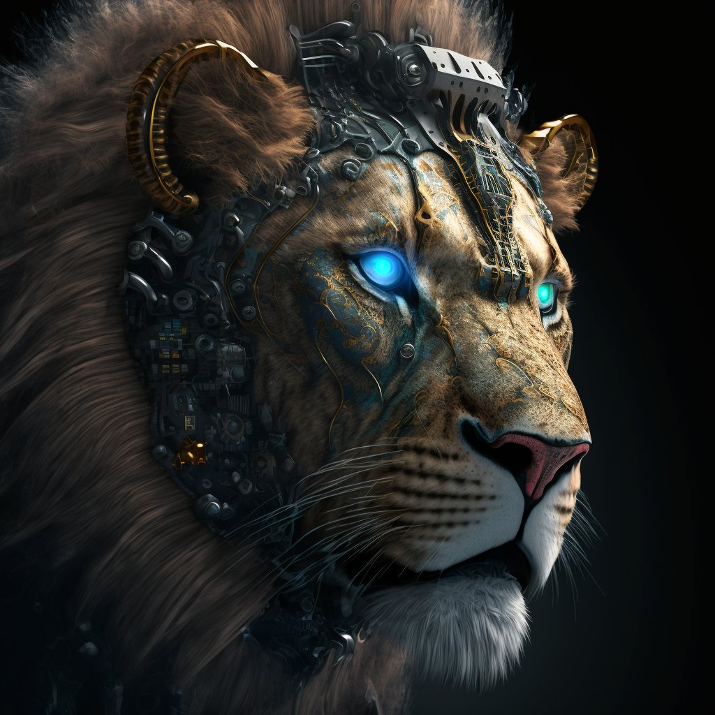 sandroieva's tweet photo. Once upon a time, in a world where #technology had advanced far beyond what we know today, there was a lion named Leo. Leo was no ordinary lion, however; he was a #cyborg, with advanced #artificial limbs and enhanced senses.

Crated with @midjourney #midjourney #aiart #nft #ai https://t.co/w6zyRVkyTQ