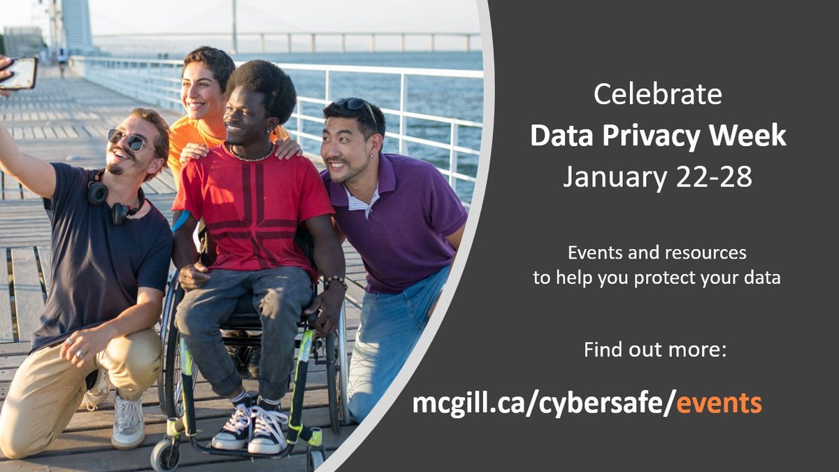 McGill SIS (@mcgillsis) on Twitter photo Celebrate Data Privacy Week 2023 from January 22-28 with us & discover how to keep your private data and sensitive information safe, and why. Check out our calendar of events on Secure your journey, McGill’s cybersecurity website.  #dataprivacy #onlinesafety Celebrate Data Privacy Week 2023 from January 22-28 with us & discover how to keep your private data and sensitive information safe, and why. Check out our calendar of events on Secure your journey, McGill’s cybersecurity website.  #dataprivacy #onlinesafety