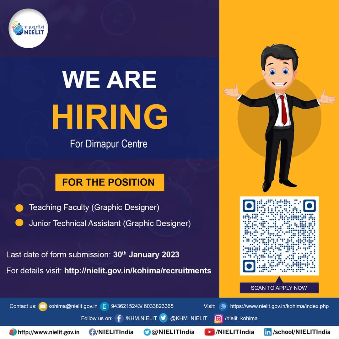 Applications are hereby invited from interested candidates to fill up various posts at NIELIT Dimapur on Contractual basis. @KHM_NIELIT @CHU_NIELIT