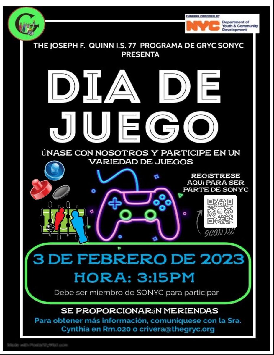 IS77Queens's tweet photo. Come join SONYC After School on GAME DAY 🎮
#JFQ #IS77 #MiddleSchool #School #Ridgewood #Queens #NYC #NY #NewYork #NewYorkCity #SONYC #AfterSchool https://t.co/8uKjVtFYLY