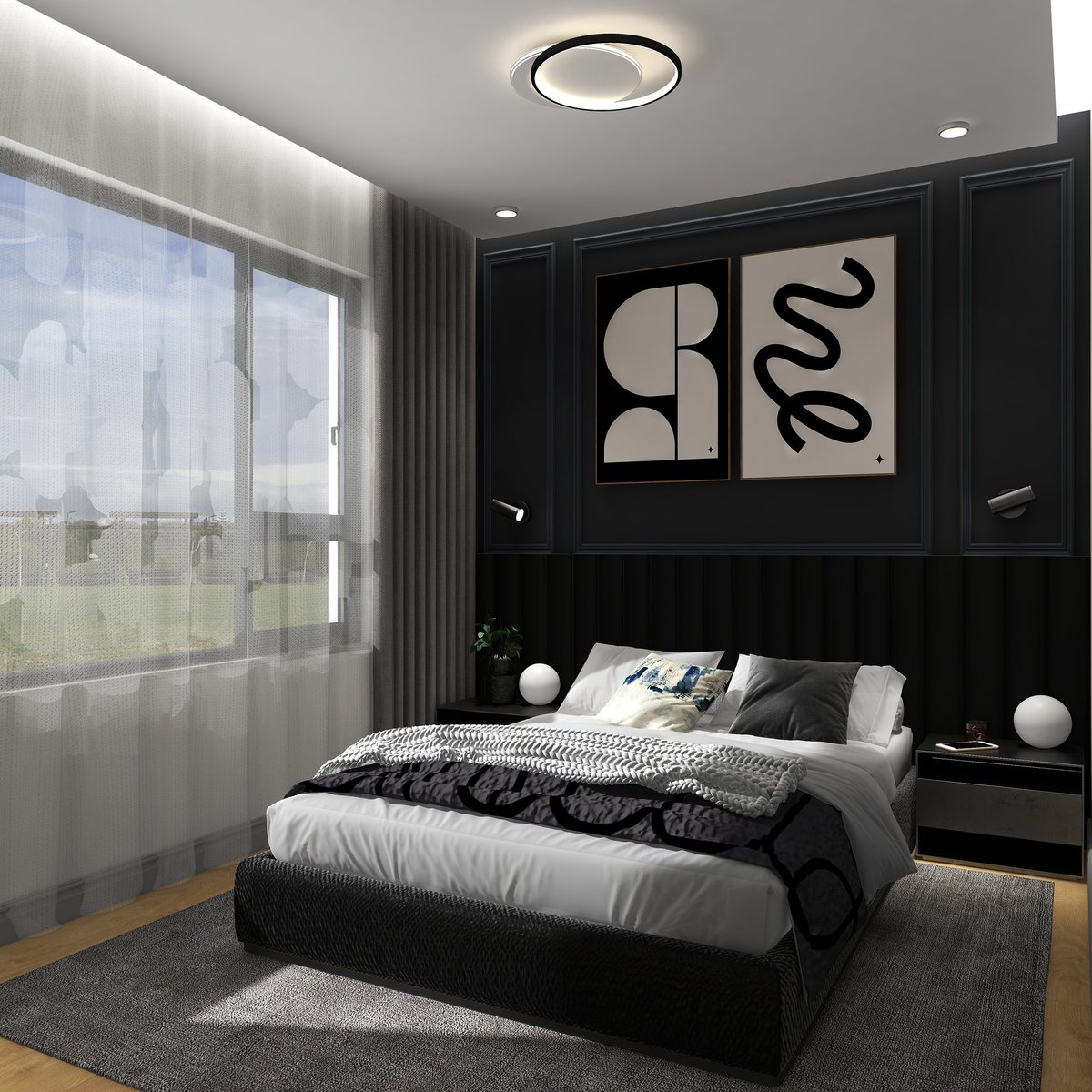 Dimps_Mo's tweet image. PART 1 - Main bedroom.
From moodboard inspo to real time space execution. Client brief was to create a morden dark interior bedroom with soft neutral tones.