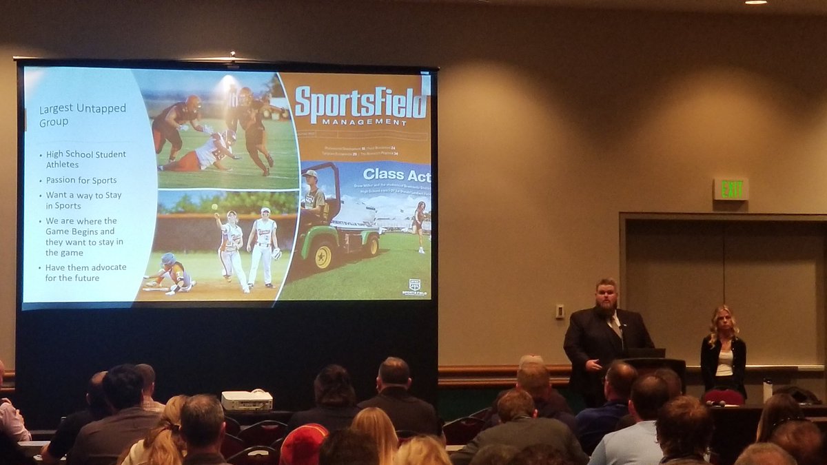 VAturf's tweet photo. Great to hear from two millennial @FieldExperts in @leahlou2 & @Turf_Cowboy talking about use of social media to advocate for profession & build interest by students. "It only takes 1 post to change someone's lives regarding a career they would likely never consider." #SFMA2023 https://t.co/J2XWeV3Sh4