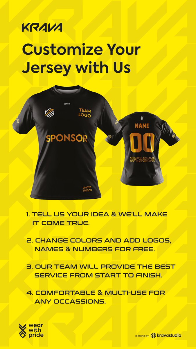 krava_studio's tweet photo. CUSTOMIZE YOUR JERSEY

With us, we will provide a top notch design &amp; customize your dream jersey. Our apparels are suitable for all occasions let it be schools event, sports, formal wear &amp; even for lifestyle. 

No Minimum Order! 🔥 https://t.co/ll4JMSJnbQ