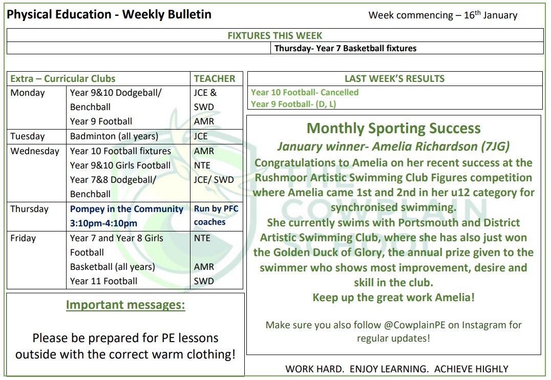Our PE weekly bulletin - Monday 16th January 2023.
