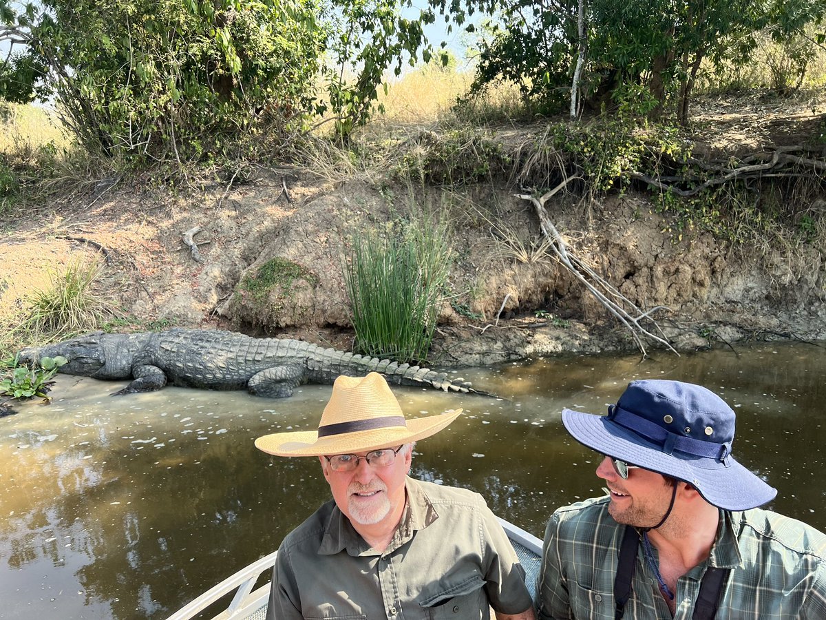 When the Captain said ‘Keep your hands in the boat!’ He really meant it! Fourteen foot Crock on the River Nile, East Africa.