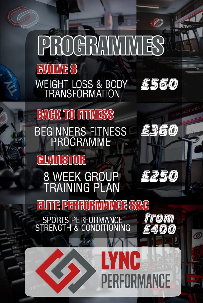 LyncPerformance's tweet photo. Check out all the training programmes we have to offer here at Lync Performance. Fully equipped training plans led by experienced and qualified coaches to help you meet your fitness goals. Message now for more details 📲⚫️🔴 @lync_active https://t.co/hBESBFXUQV