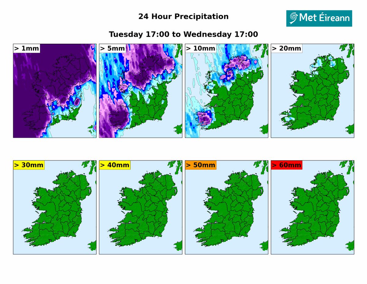 CarlowWeather's tweet photo. The latest Met Éireann HAMRONIE ensemble charts show over 10mm possible over next 24 hours in Southwest and North. Much of that could be snow! https://t.co/q08TcxAvtN