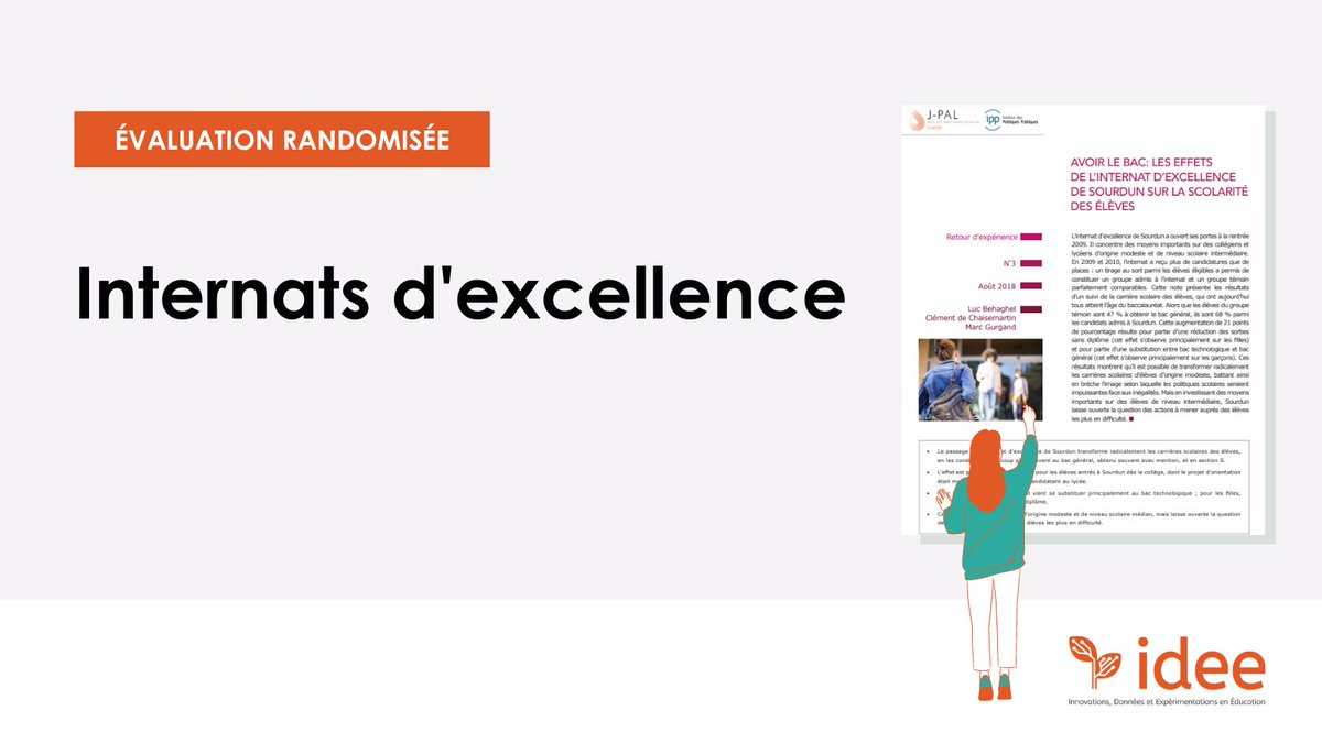 IDEE_Education's tweet photo. [���] Une étude a évalué l’impact de l’accès à l’internat d’excellence de Sourdun sur l’amélioration des chances d'accès à un #enseignement supérieur de qualité pour les élèves performants issus de milieux défavorisés.
➕   https://t.co/c7orPOo9dH https://t.co/G3gc2rINBY