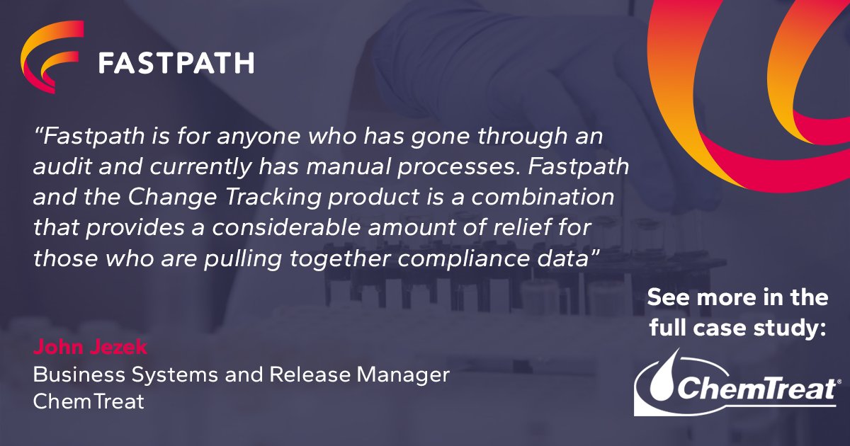 GoFastpath's tweet image. You know what today is a good day for? A new case study! 📖

See how Fastpath helped @ChemTreat reduce their quarterly audit prep time by 100 hours, improve compliance processes, and free up associates.

👉 hubs.ly/Q01yjVHp0 

#Audit | #Compliance | #ChangeTracking