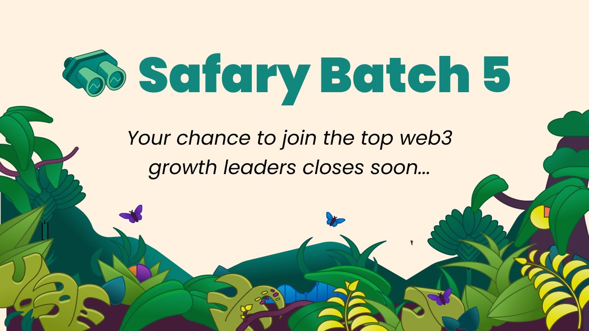 Safaryclub's tweet photo. The Safary community is a group of the top growth leaders from 200+ web3 companies 🦁

We share hard problems &amp; experiment with web3 strategies seen in the wild.

Our doors only open to new members every few months &amp; now is your chance!

Batch 5 apps close Jan 22 🚀

The tldr 🔽 https://t.co/Rd0VAn3jt9