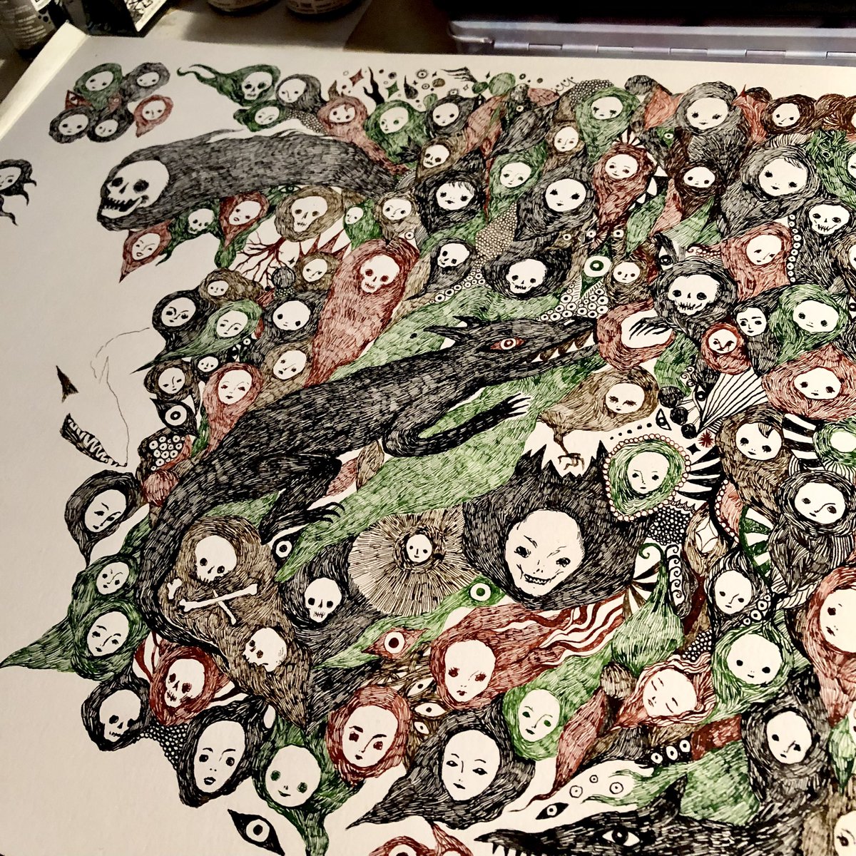 Littleinkstain's tweet photo. A dip pen ink drawing i started a while ago and I’m finally getting back to it, In these long winter nights. https://t.co/FNkxveEy2f