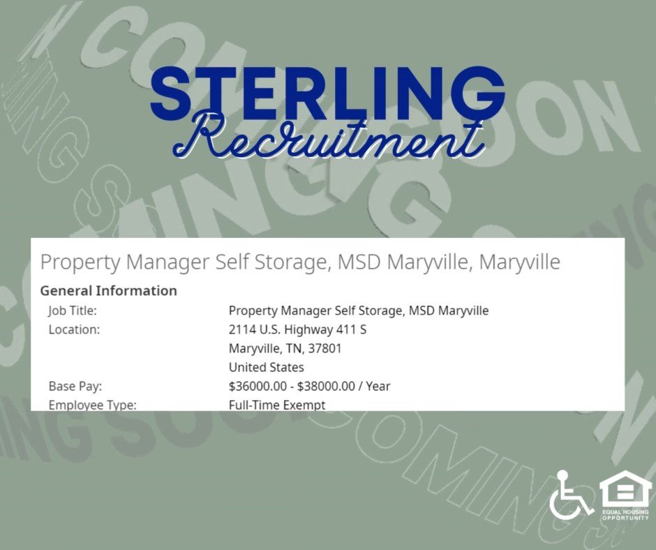 TheSterlingGrp's tweet photo. Mini Storage Depot Maryville is hiring for a Property Manager for our Maryville, TN location! https://t.co/AlhVLvNzdp