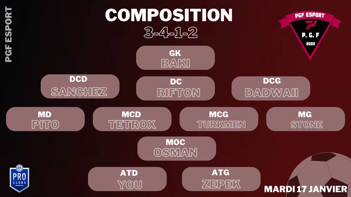 Composition pour nos joueurs lors de cette soirée plus qu'importe en @VPGFrance_ 

Et leurs planning pour cette soirée fondamentale pour la suite de la compétition.

Bonne chance a tous ! 🔥

@Ben936001 @TLintox @stone92120 @Dadwaii77 @Natha_2skii @longuet_osman 
@ClubPro_FR