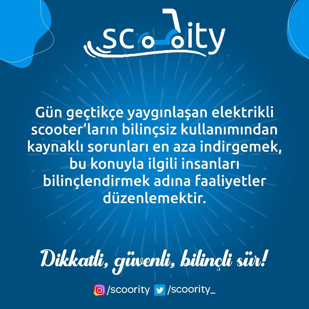scoority_'s tweet photo. Amacımız nedir? 
-Gün geçtikçe yaygınlaşan elektrikli scooter’ların bilinçsiz kullanımından kaynaklı sorunları en aza indirgemek, bu konuyla ilgili insanları bilinçlendirmek adına faaliyetler düzenlemektir. https://t.co/eUqY9owr2A