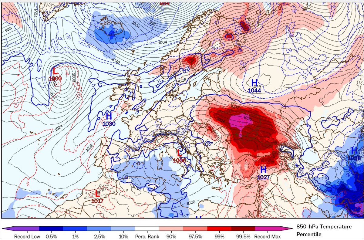 David_E8's tweet photo. 🔷No suele ser muy habitual últimamente, pero la próxima semana podría combinarse estabilidad nocturna junto a una masa de aire fría (isoterma 0ºC en el geop. 850 hPa). Daría lugar a heladas notables y generalizadas. Cartografía web de @burgwx https://t.co/ABrcocxnLx