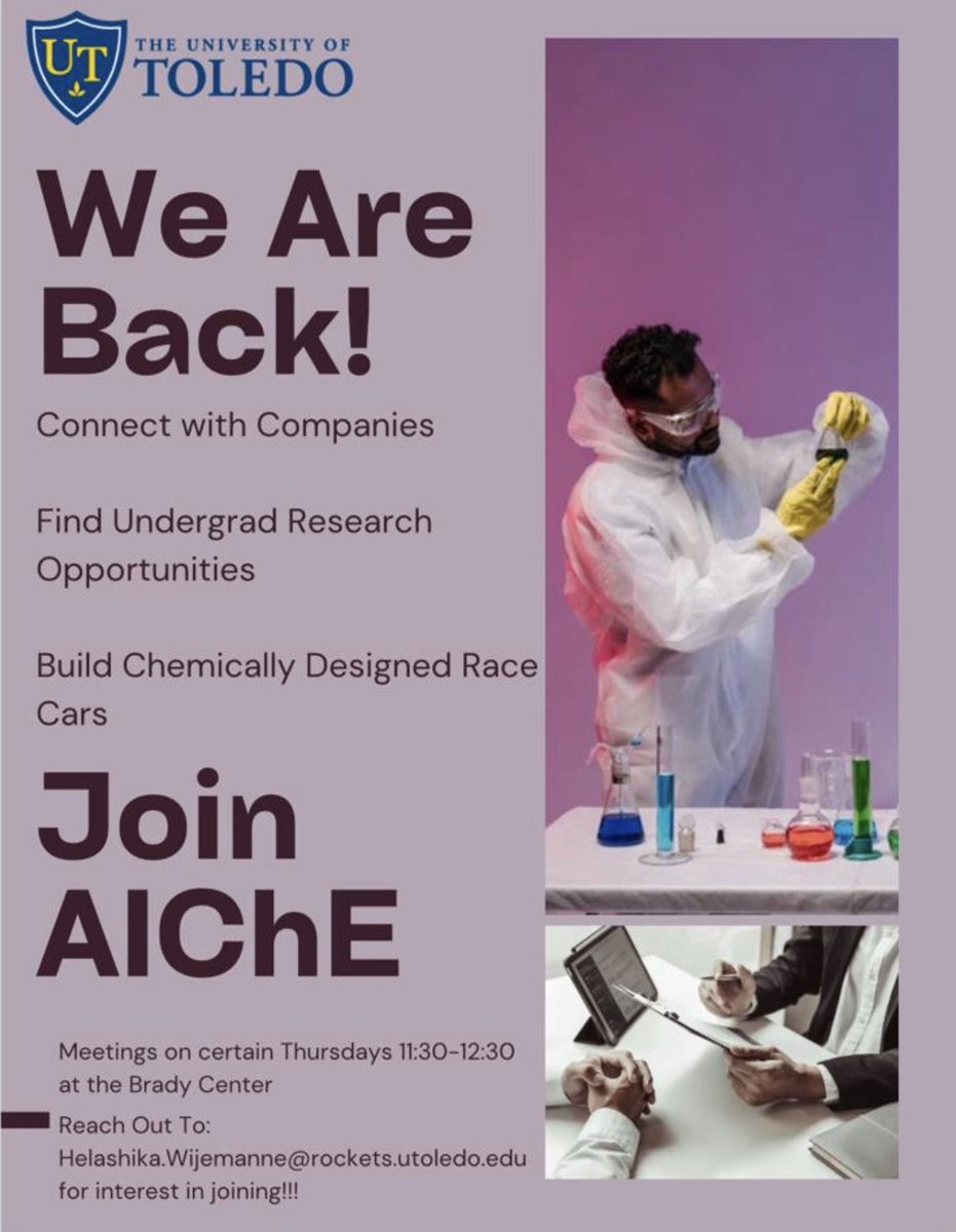 WELCOME BACK!!! The start of Spring Semester means AIChE is back in session! Keep a look out for many great events and meetings to come! <a href="/UToledoCoE/">UToledo Engineering</a>