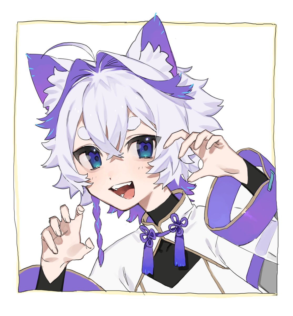 1boy ahoge animal ear fluff animal ears blue eyes border braid  illustration images