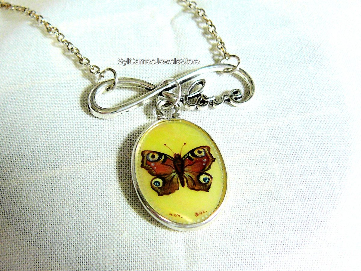 Butterfly Hand Painted Cameo Pendant Necklace Love Charm Silver Art Jewelry SylCameoJewels tuppu.net/97464920 #ShopSmall #starseller #SylCameoJewelsStore #Etsy #Etsyspecialt