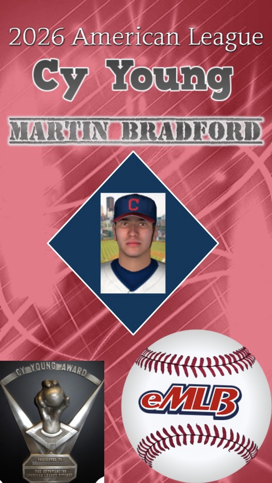 CleEmlb's tweet image. Huge congratulations to rookie Martin Bradford on winning the 2026 AL Cy Young Award! #eMLB