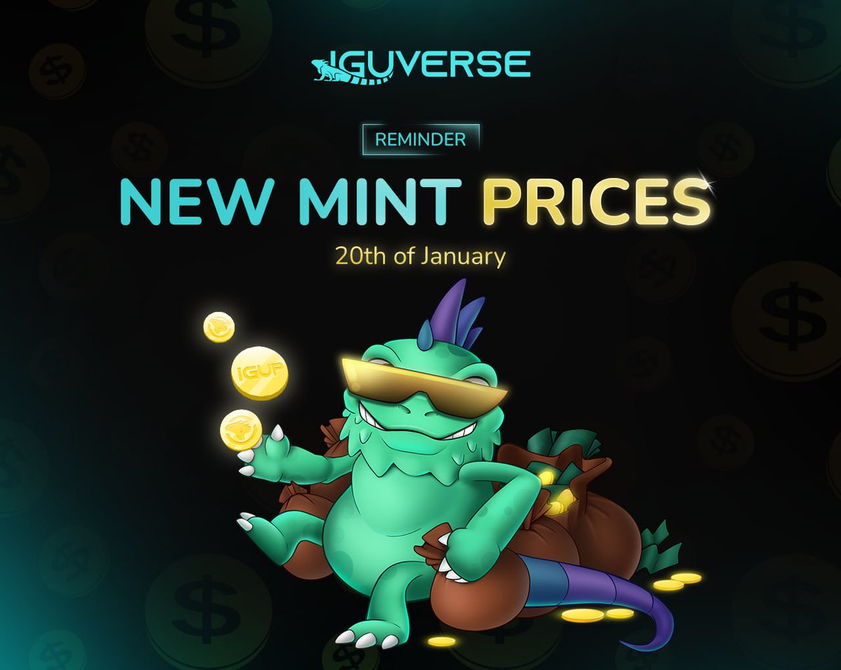 🦎Hey, Iguanas!

❗️Reminder: Mint prices will increase by 50% on the 20th of January. Don't hesitate — it's your last chance to mint an NFT with such a huge discount.