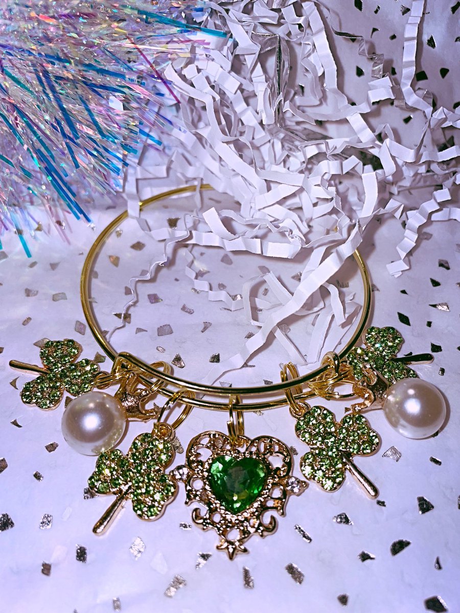 Excited to share this item from my #etsy shop: St. Patrick’s Day gold charm bangle bracelet #greenbracelet etsy.me/3XuUczW