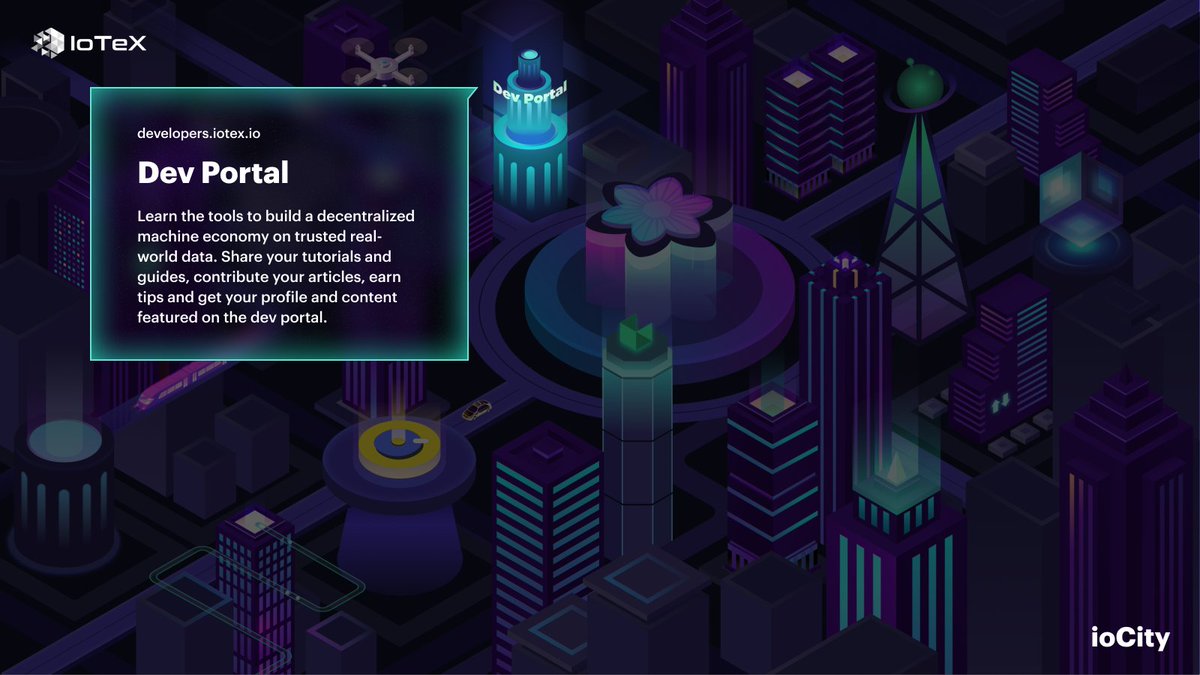 iotex_dev's tweet photo. It's time for our weekly exploration of the #ioCity, a place for all developers to get familiar with all the available tools in the @iotex_io ecosystem.
This week we spotlight ๐ฆ the "dev portal building"๐ฌ
๐ https://t.co/DqbgwDsidN ๐ https://t.co/wTwEddRl5J