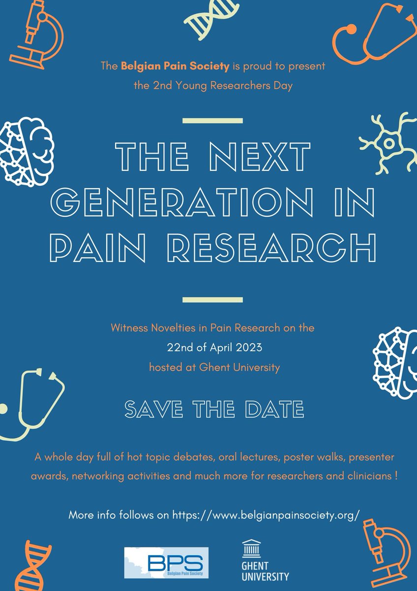 🚨 SAVE THE DATE 🚨
The 2nd edition of the Belgian Pain Society's Young Researchers Day (BPS-YRD) is coming!

📅 22nd of April 2023
🏛️ Hosted at Ghent University 
📣 Abstract call for presentations opening soon
 
See you these and don't forget to share!

#BPSYRD2023 #painresearch