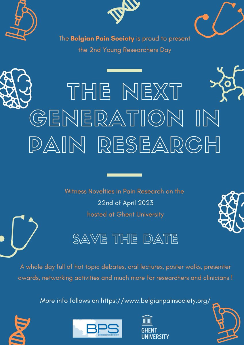 Jessica_V_O's tweet photo. 🚨 SAVE THE DATE 🚨
The 2nd edition of the Belgian Pain Society's Young Researchers Day (BPS-YRD) is coming!

📅 22nd of April 2023
🏛️ Hosted at Ghent University 
📣 Abstract call for presentations opening soon
 
See you these and don't forget to share!

#BPSYRD2023 #painresearch https://t.co/FbIfsfLSIl