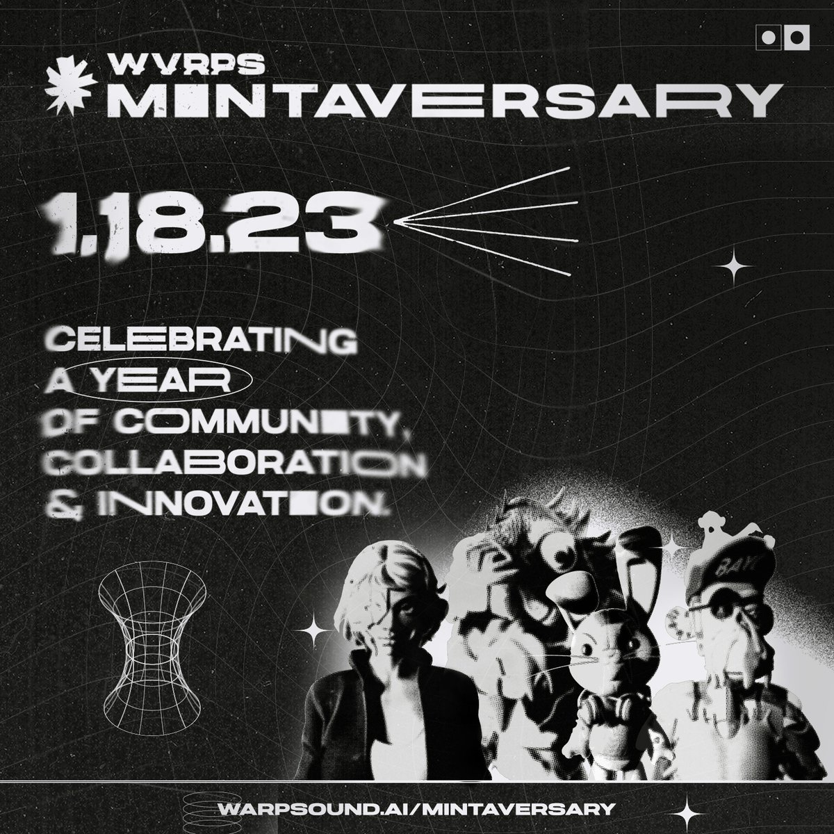 Tomorrow, I'm excited to celebrate the WVRPS Mintaversary for my friends at @warpsound_ai by inviting you to join the party. 🙌 Keep an eye out for giveaways for Windchime holders in their perk shop. More details here: warpsound.ai/mintaversary