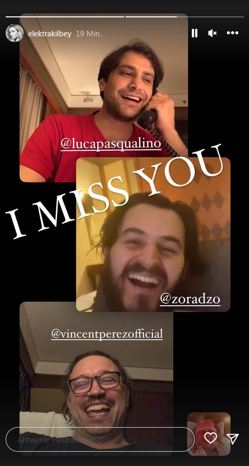 JuttaFreudig's tweet photo. #MusketeersEurope #Shantaram cast still  keep in touch ❤️ #ElektraKilbey 🥰 #LisaCarter #LukePasqualino #lucapasqualino #Maurizio #MaurizioBelcane 😍 #ElhamEhsas #SebastianModena #VincentPerez #DidierLevy  Source: IG story video elektrakilbey https://t.co/UF5oHl99qL