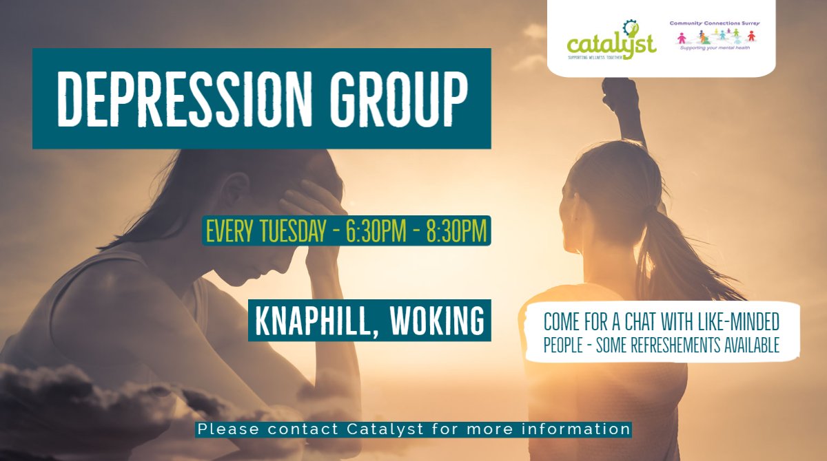 Depression Support 👉️ Every Tuesday 6.30pm -8.30pm in #Knaphill 

Contact us for more information 📲

#depressionsupport
#woking
#mentalhealthandwellbeing
