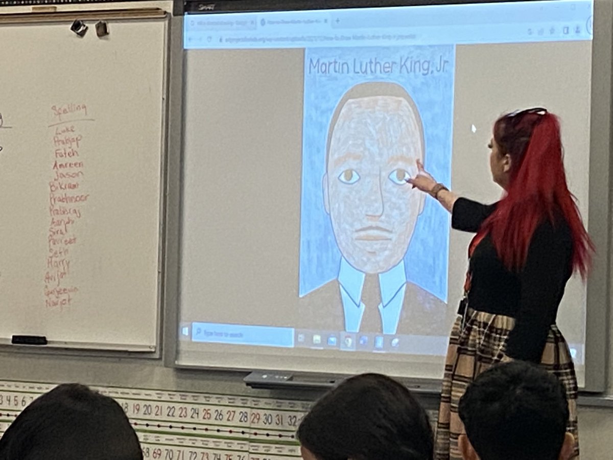 Gr. 2/3, Integration of Social Studies and Art: Directed drawing. Learning about Dr. Martin Luther King. Equity and civil rights conversation . #abbyschools