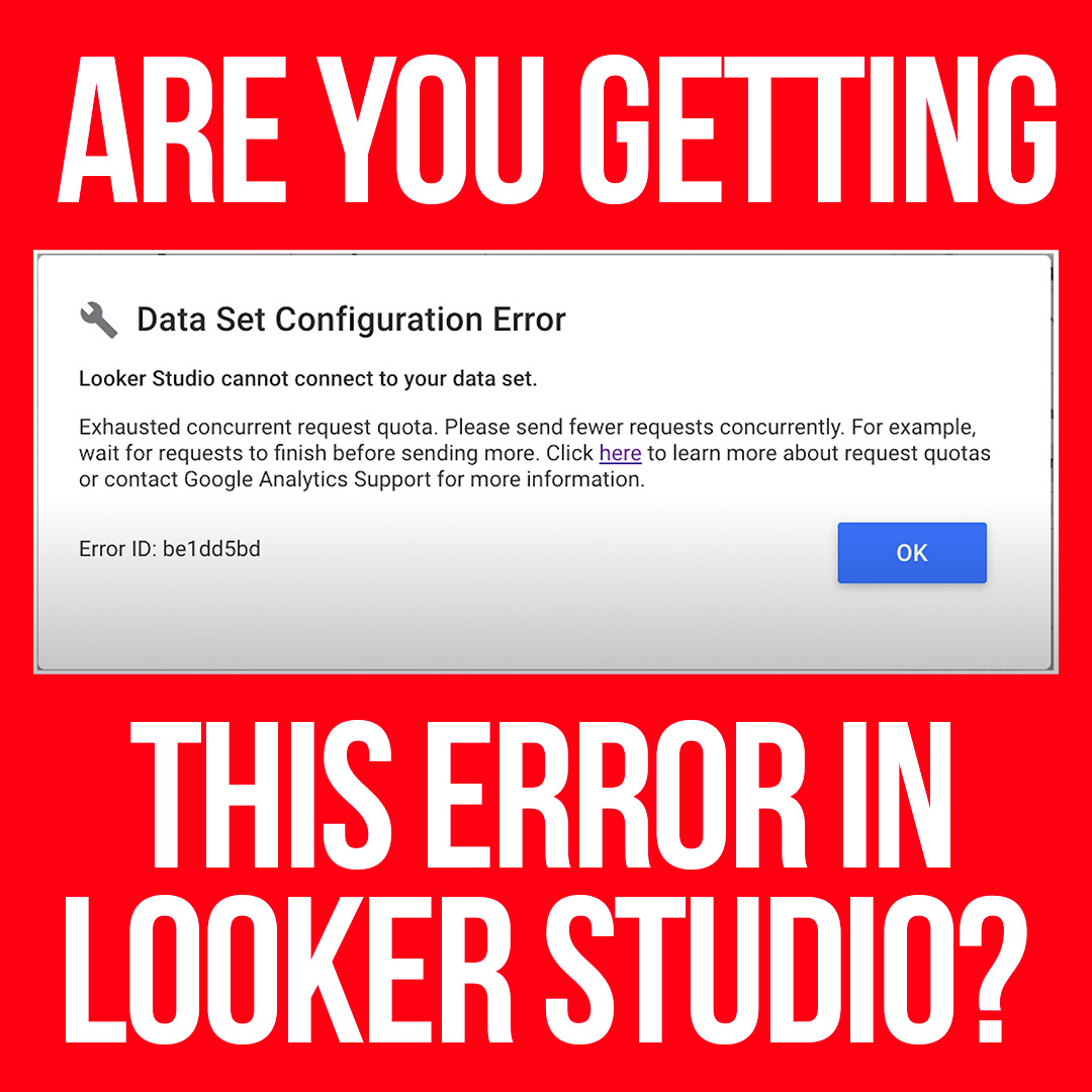 If you've switched your Looker Studio dashboards to GA4, you may be getting this error. We talk about it in our most recent video. Check it out on our YouTube channel.

#ga4 #lookerstudio #datastudio #marketingtips #analytics #marketing #googleanalytics